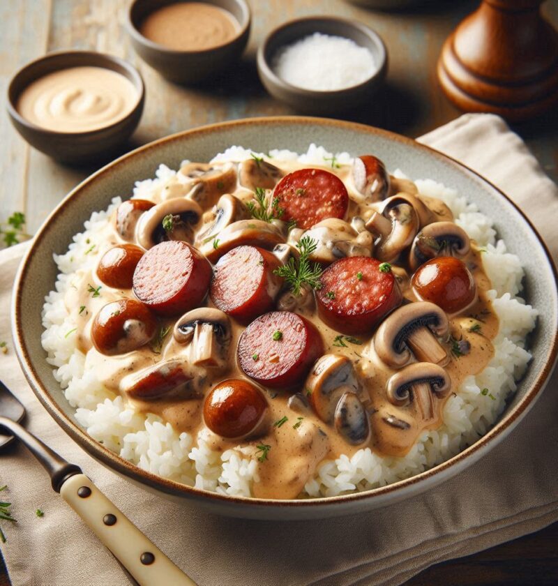 Korv Stroganoff med Creme Fraiche Recept